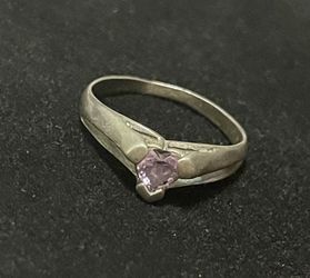 Amethyst Silver Heart Ring 