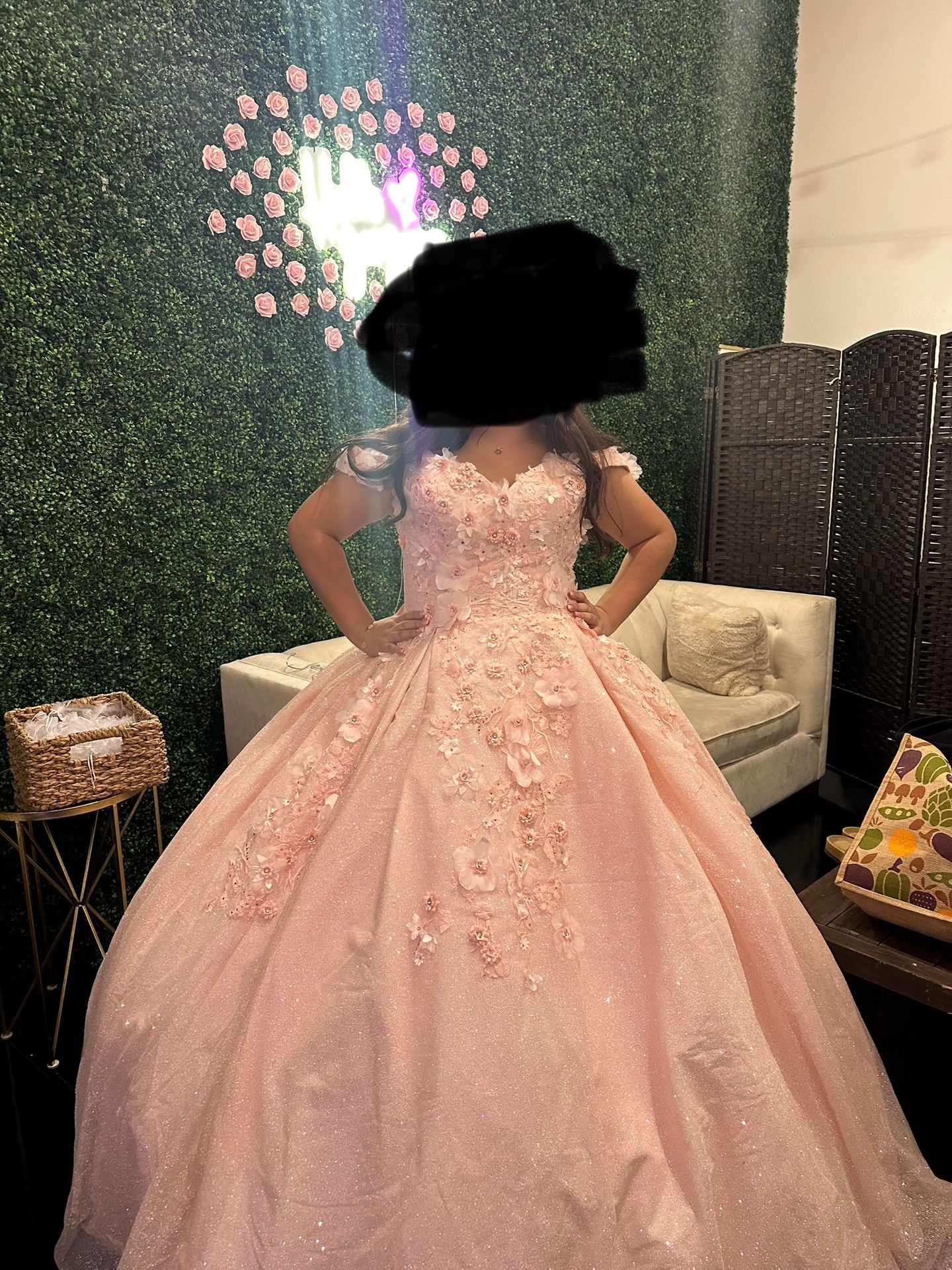 Quinceañera Dress, Undergarment and Flower Arrangement 