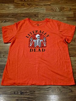 Halloween "Literally Dead" Orange Skeleton Shirt XXL (20)