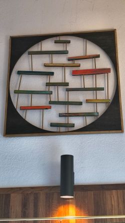 Pair Mid Century Modern Wall Sculptures – Wood & Brass Abstract Art Panels, Large