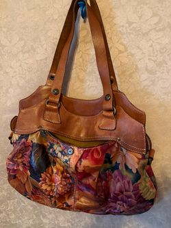 Patricia Nash Napoli Satchel Style in the "Spring Multi" pattern w/ Cognac Trim Perfect Fall Bag! Vintage~