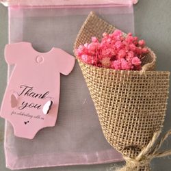 48 Pcs Mini Dried Baby Breath Flowers Gift Set with Thanks You Cards Organza Bags