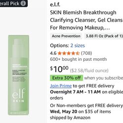 e.l.f. SKIN Blemish Breakthrough Clarifying Cleanser,Gel Cleanser For Removing Makeup
