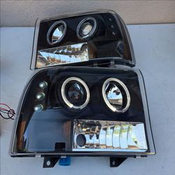 99-04 Ford F250 F350 F450 F550 Super Duty Excursion LED DRL Projector Headlights Luces Focos Micas Faros Faroles Headlamps