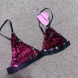 New small dolls kill pink sequin bikini bra top festival rave outfit lingerie