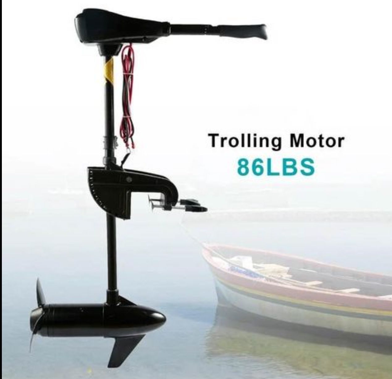 86 Lbs. Thrust Electric Transom Mounted Trolling Motor Fishing Boats Saltwater Freshwater 28 In. Shaft