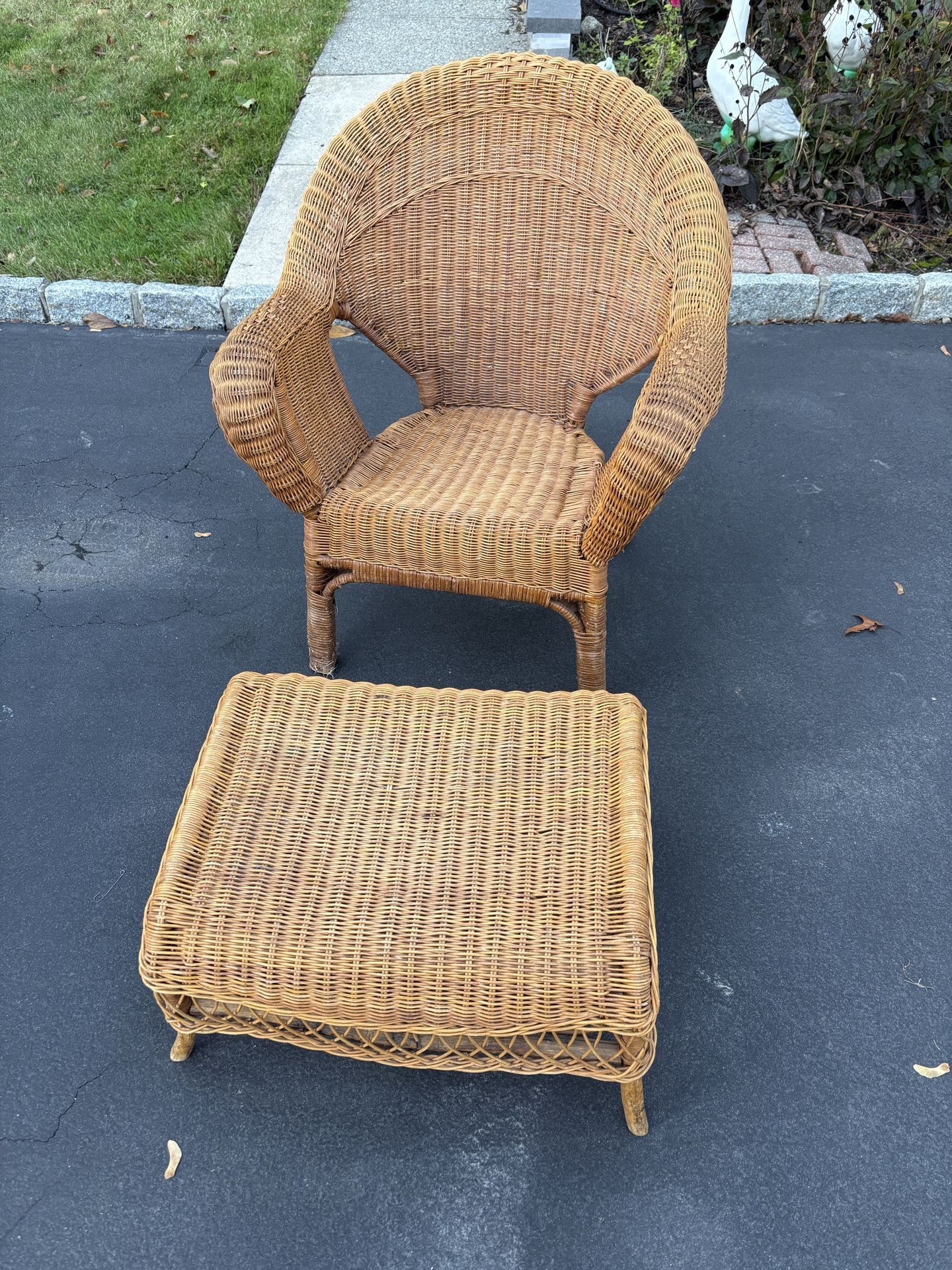 Wicker and Rattan Chair with Matching Ottoman