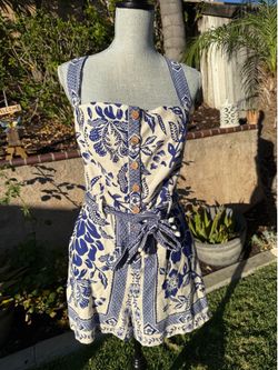 Size 8 Blue/Cream Romper Rachel Zoe