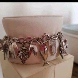 Sterling Silver Bracelet With 21 Charms