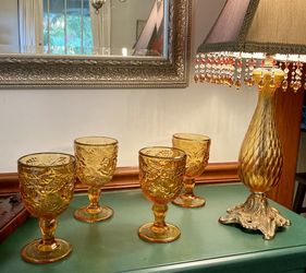 Vintage Amber Goblet Glasses