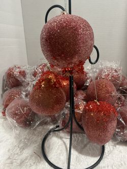 Vintage Sugared Fruit Beaded Ornaments Lot Of Pomegranates/Apples/Pears total 27 pcs size 3 1/2” Tall & 4”Tall