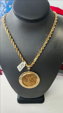 14k Solid 26inch 5.5mm Chain And 14k Bezel With Original 22k Centenario