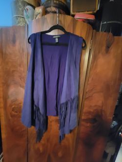 Plus Size 3X Blue Sleeveless Fringe Cardigan Vest