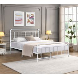 White Metal Queen Size Platform Bed Frame - Brand New in Box!