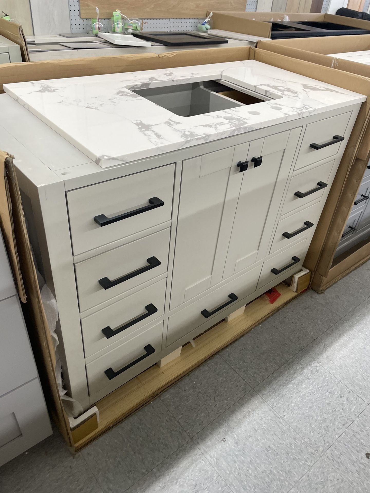 Bathroom Vanity Cabinet 48” Solid Mango Quartz Top With Sink And Backsplash
