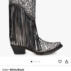 🌟 Corral White & Black Embroidered Fringe Cowgirl Boots – Size 9 (Worn Once!)