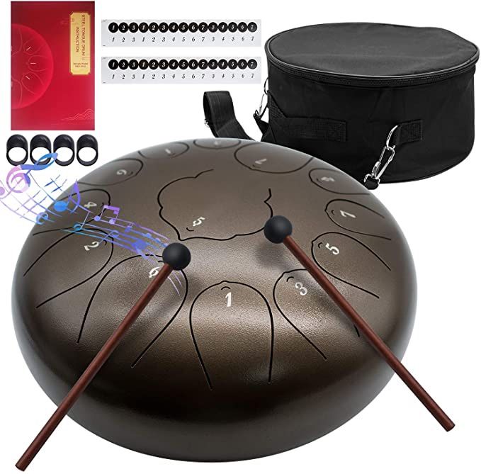 12 Inch Ethereal Drum 13 Note Steel Tongue Drum Percussion Instrument Hand Pan Drum with Drum Mallets Travel Bag,Applicable to Music Education, Yoga M
