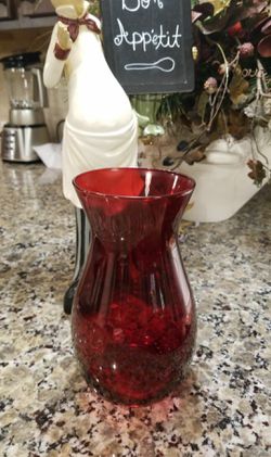 Red Flower Vase - 9 in x 6 in