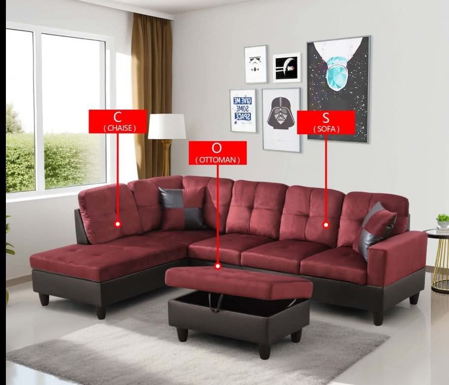 Red Flannel & PVC 3-Piece Living Room Sofa Set – Perfect for House, Apartment, Office, or Studio | 🔥 SALE ON NOW! 🔥