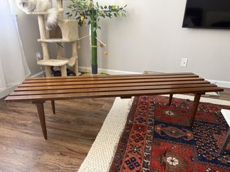 Vintage 1960s Mid-Century Modern Wood Slat Bench