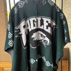 Philadelphia Eagles sports poncho, hooded poncho, Alpaca wool blend poncho 