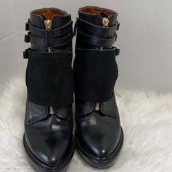 GIVENCHY Women's Black Leather Wedge Strap Detail Ankle Boot Sz 39 US 8.5