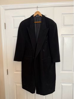 Vintage Hugo Boss Black Double Breasted Wool Overcoat Made in W. Germany size is 38 regular