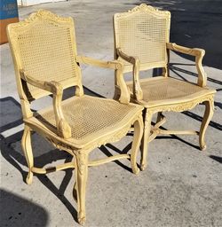 Beautiful Pair of Vintage French Provincial Country Cane Back & Seat Armchairs