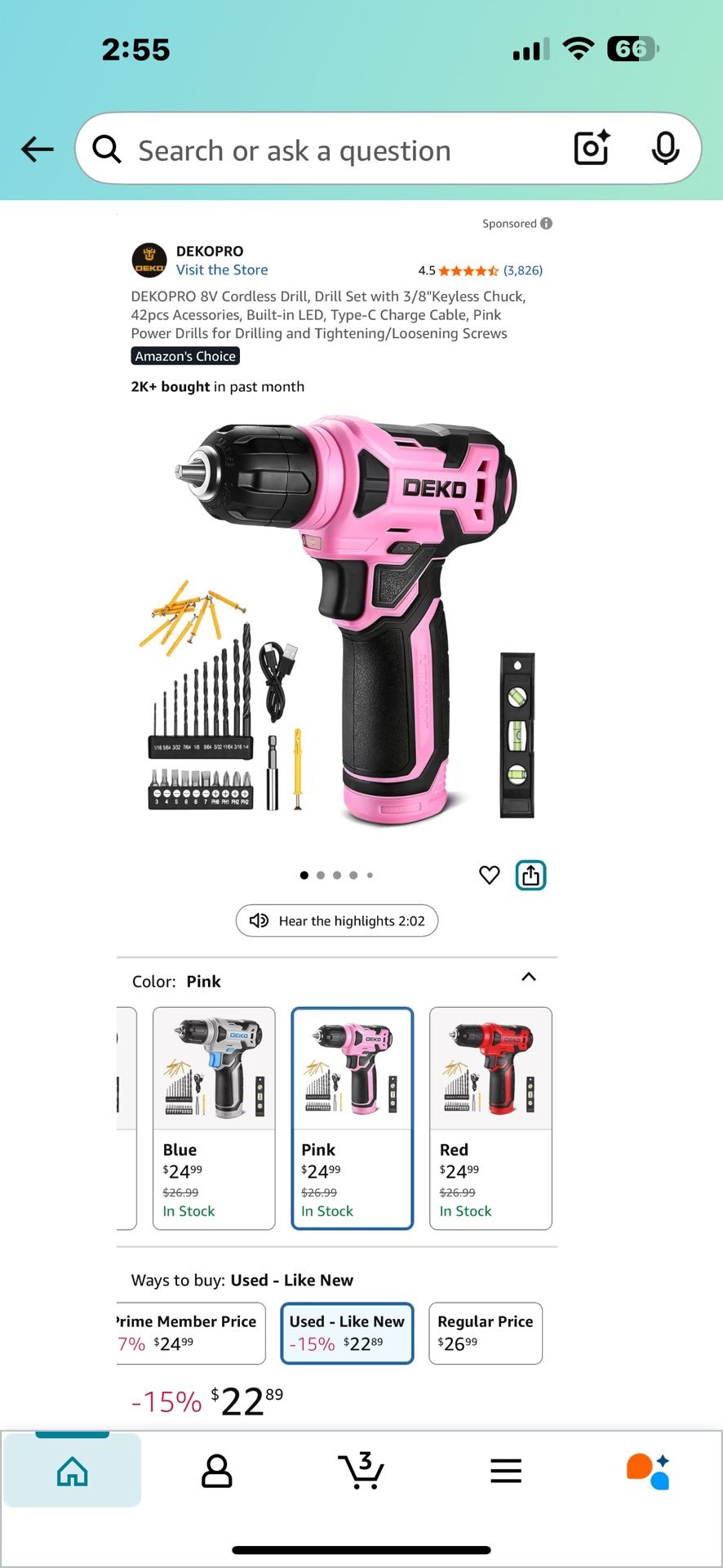 DEKOPRO 8V Cordless Drill, Drill Set with 3/8"Keyless Chuck, 42pcs Acessories, Built-in LED, Type-C Charge Cable, Pink Power Drills for Drilling and T