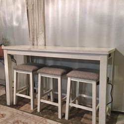 Rustic white wood bar table set for 3 persons 