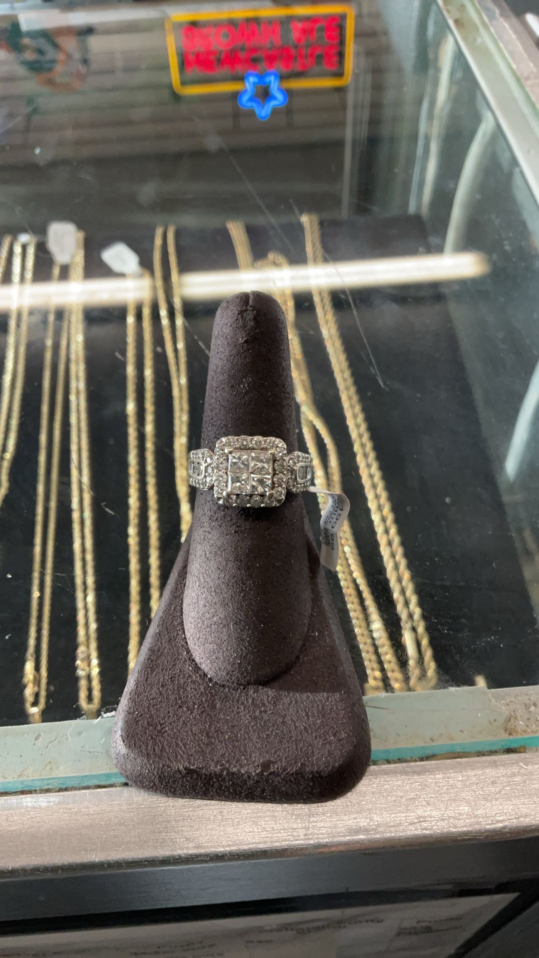 14KT White Gold Ring W/ Natural Princess Cut Diamonds 38141-1