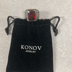 Konov Mens Size 8 Stainless Steel Ring. Red Stone 