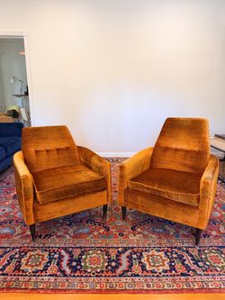 Vintage Orange Velvet Lounge Chairs – Pair