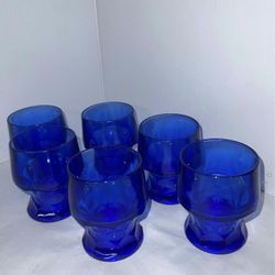 6 Vintage Mcm Cobalt Blue Glass Tumbler
