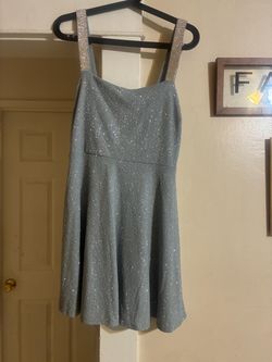 Silver Glitter Mini Dress with Rhinestone Straps