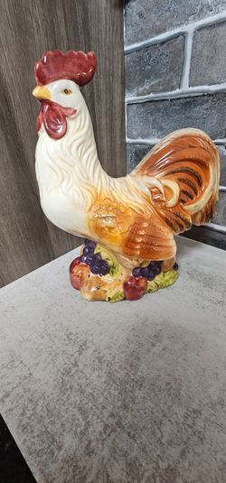 Ceramic Rooster Figurine with Fruit Base