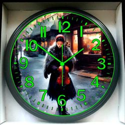 Violin Music Studio Lounge Art Glow In The Dark Wall Clock New! 🎻