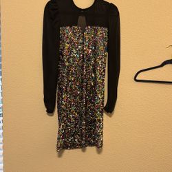 Black And Multi Color Sequin Dress Size M