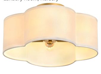 1871: NEW Gold 4-Light Semi Flush Mount Ceiling Light, White Fabric Close to Ceiling Light Fixtures, Clover Drum Ceiling lamp