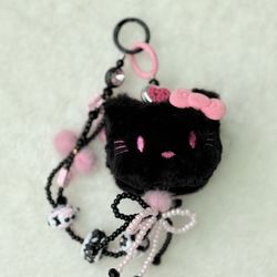 Kitty Phone Chain Anime Beaded Phone Pendant Kawaii Colorful Bead Keychain Gift