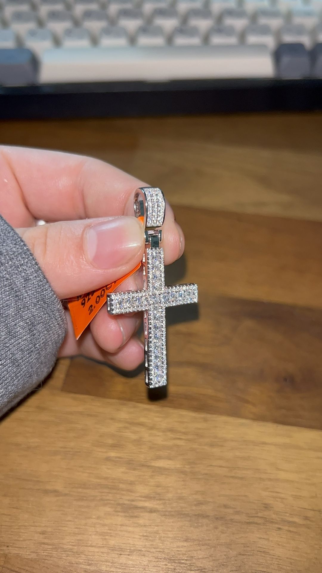 Moissanite Diamond Large Cross Pendant, 925 Sterling Silver