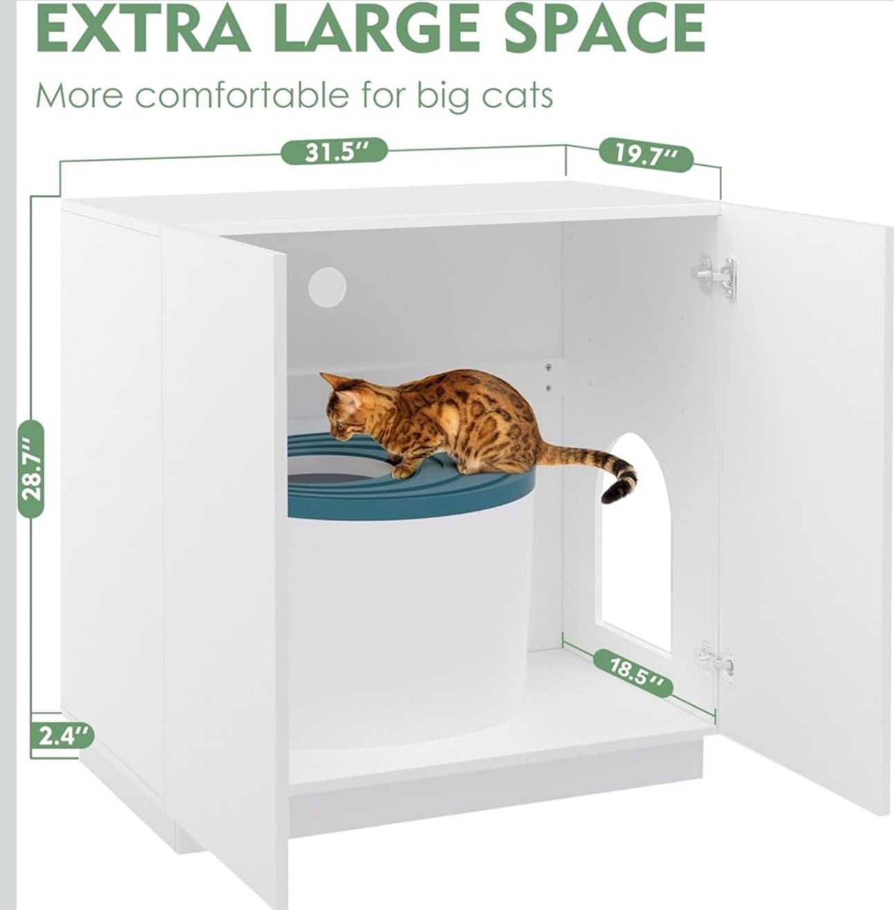 Litter Cat Box Enclosure, Large Litter Box Furniture, Modern Cat Litter Box Enclosure Furniture with Storage, Side Cabinet (White)