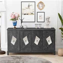 60" Retro Sideboad Buffet Cabinet, Console Table Display Cabinet with Carved Effect Decoration Doors Buffet Storage Cabinet Coffee Bar Cab