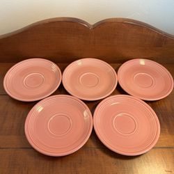Set of 5 Genuine Fiesta Pink Saucers just under 6” diameter 