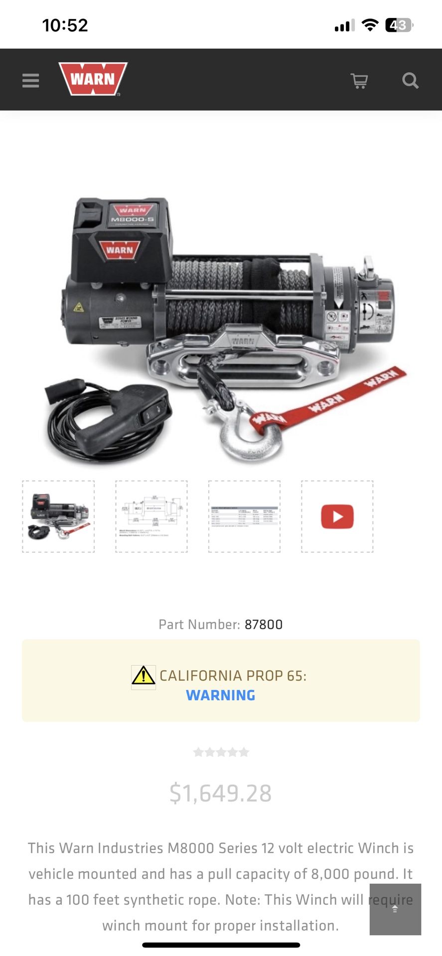 Warn M8 Synthetic Rope Winch