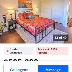 Bed with Mattress and End tables with Lamps 