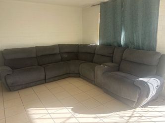 Large Gray Fabric Electric Reclining Sectional Sofa