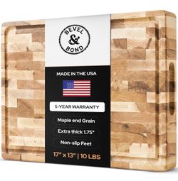 Bevel & bond Maple End-Grain Cutting Board (Made in USA) 17" x 13" x 1.75" (10 lbs) Heavy Thick Butcher Block