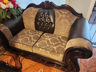 Wood And Leather Sofa Set