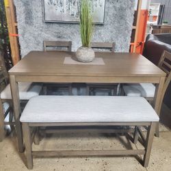 Counter Height Dining Set With 4 Chairs And Bench (New)
